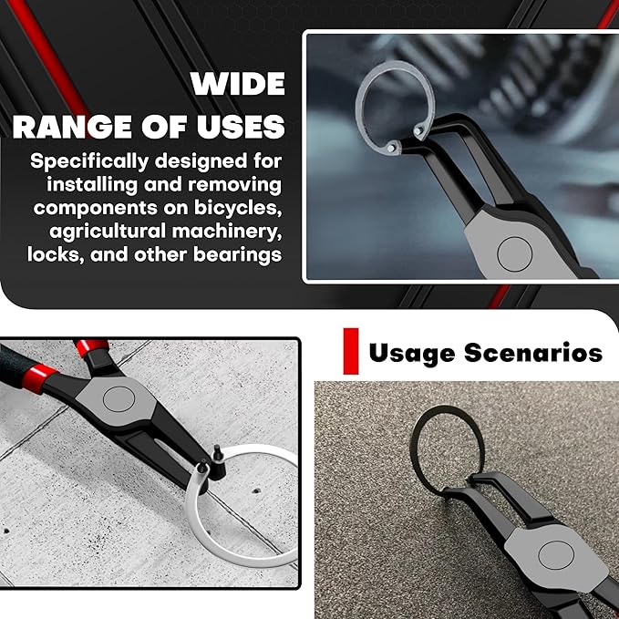 C&T 4-Piece Snap Ring Pliers Set, 7" Internal & External Circlip Pliers Kit (Straight & Bent Jaw),CR-V Steel, for Retainer Removal, Includes Storage Pouch