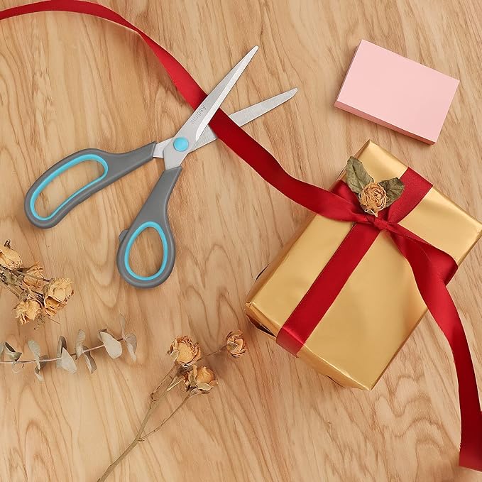 8.5" Scissors, Stainless Steel Blades, Soft Grip Handle, Suitable for Households,Offices and Schools, All Purpose, Blue/Grey