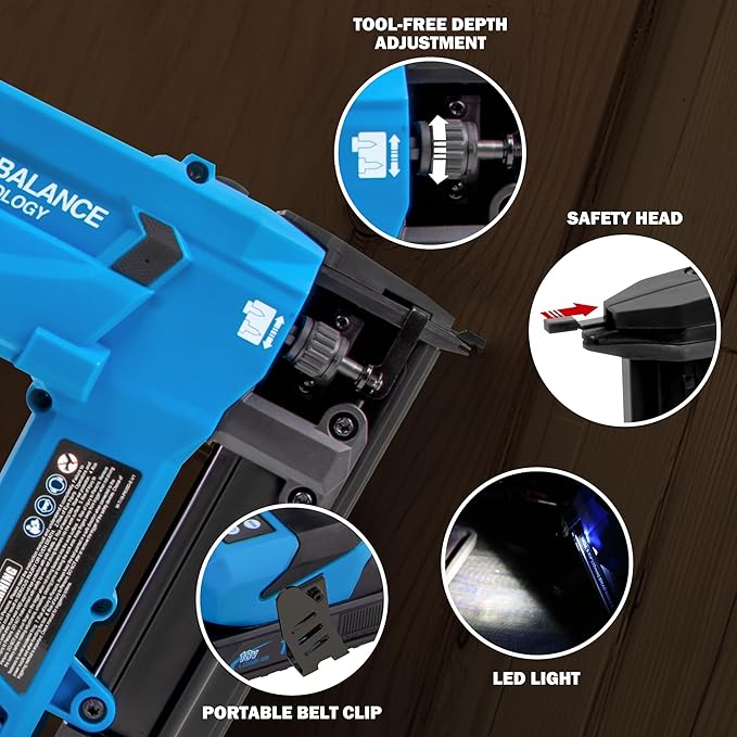 Brad Nailer Cordless, 18 GA Nail Gun Battery Powered, 3400 Nails per Charge, Super-long Runtime,Drives 3/8" to 1-1/4" Nails