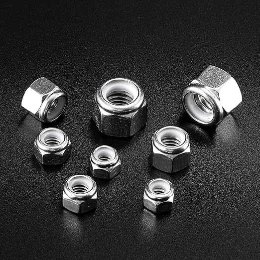 3/8-16 Nylon Insert Hex Lock Nuts 50Pcs 304 Stainless Steel Locknuts, Hex Drive, Bright Finish, by SG TZH