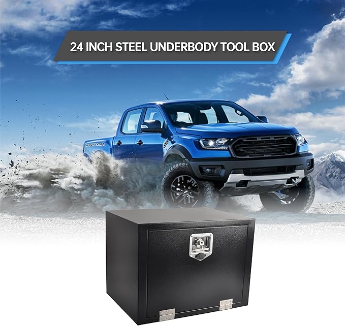 Steel Truck Tool Box, Gesexi 24’’ Underbody Truck Tool Boxes for Trailer, Rv -Black(24x18x18 Inch)