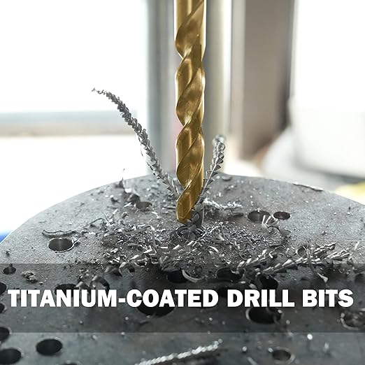230 Pcs Drill Bit Set, 135째 Tip Titanium Coated High Speed Steel, Twist Drill Bit Kit for Iron, Aluminum Alloy, Copper, Wood, Plastic, with Hard Storage 1/16"-3/8"