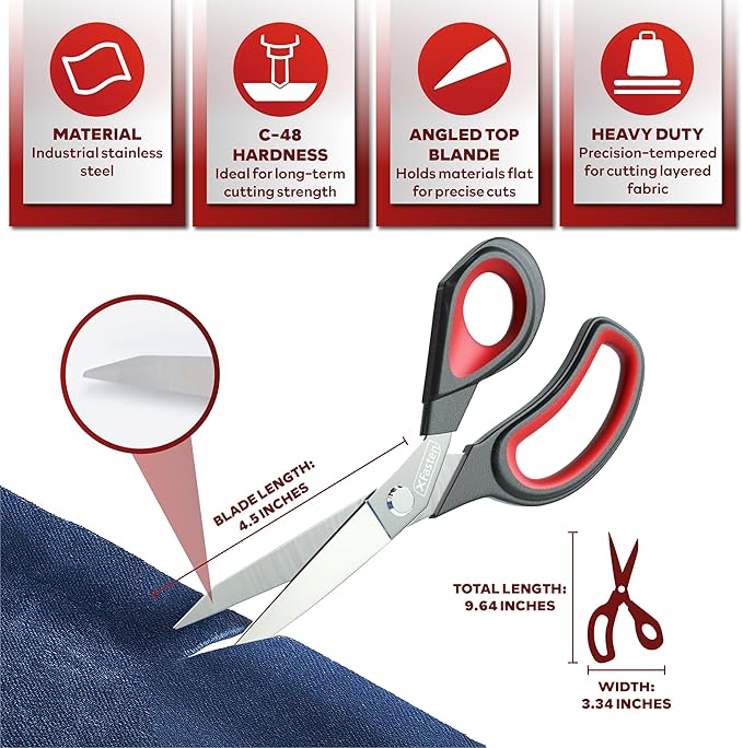 XFasten Heavy-Duty Professional Tailor Scissors, 9.5-Inch Heavy Duty Ultra-sharp Dressmaker?셲 Scissors Shears for Fabric Cutting | Sewing scissors for Fabric
