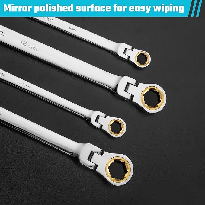 DURATECH 8 * 9 mm Extra Long Anti-Slip Flex-Head Ratcheting Wrench, Metric, CR-V Steel