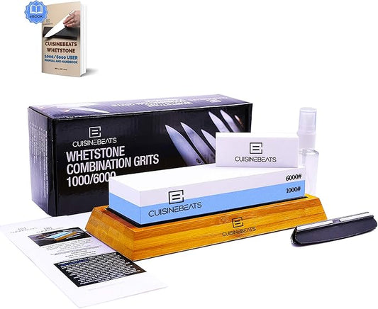 Whetstone 1000/6000 Kitchen Knife Sharpening Stone Set- Whetstone Knife Sharpener Stone 1000/6000 Kit- Waterstone 1000/6000 - Water Stone - Wet Stone - Whet Stone for Sharpening; Polishing Knives
