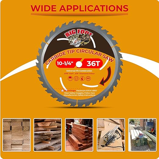 Big Foot 10 1/4 Circular Saw Blade 36 Tooth Carbide Tipped Circular Saw Blade - 10-1/4" Diameter - 5/8" Arbor