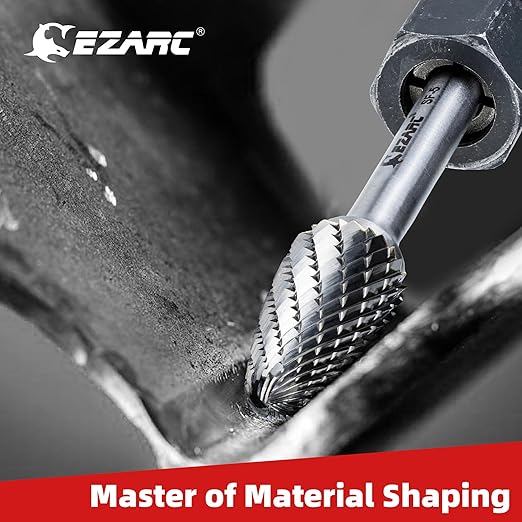 EZARC 5PCS Tungsten Carbide Rotary Burr Set, SF-5 Double Cut Carbide Burr 1/4" Shank Die Grinder Bits for Metal Working & Sturdy Storage Case