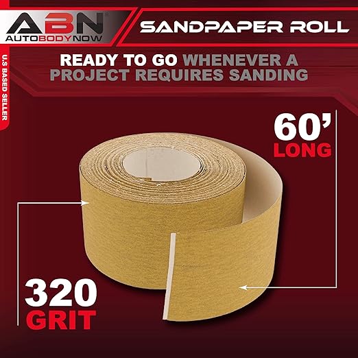 ABN Adhesive Sticky Back 320-Grit Sandpaper Roll 2-3/4in x 20 Yards Aluminum Oxide Golden Yellow Longboard Dura PSA