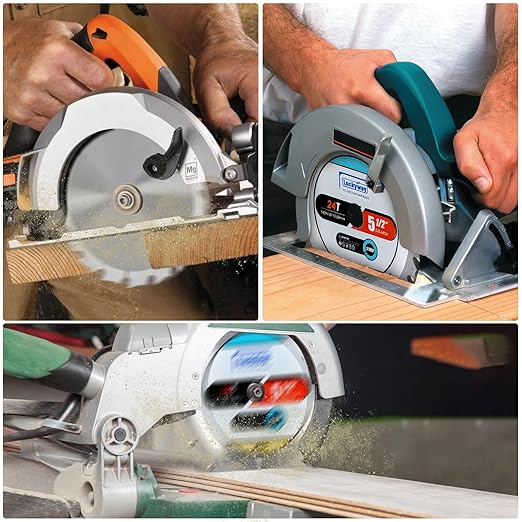 Luckyway 5-1/2 Inch 24T with 5/8 Inch Arbor TCT Circular Saw Blade 2-Pack General Purpose and Trimming Saw Blade, Cordless Trim Saw Blade for Cutting Wood(1/2-Inch and 10-mm Reducer Bushings Include)
