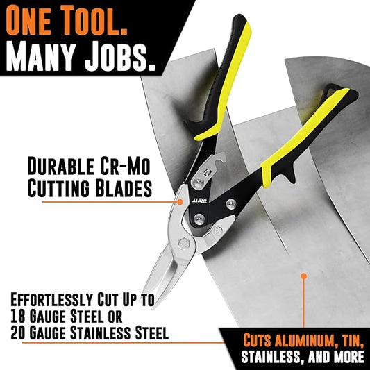 Mutt Tools 10" Heavy Duty Metal Cutting Shears - Professional Tin Snips for Sheet Metal, Stainless Steel & Aluminum - Straight Cut HVAC Scissors with Ergonomic Grip