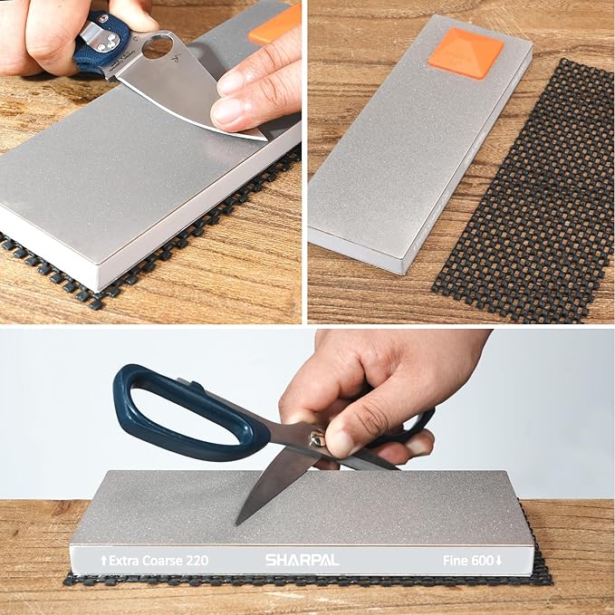 SHARPAL 169H Large 8" x 3" Dual-Grit Diamond Sharpening Stone ??Extra-Coarse 220 & Fine 600 Grit Monocrystalline Diamond Whetstone, Professional Knife Sharpener with Anti-Slip Pad and Angle Guide