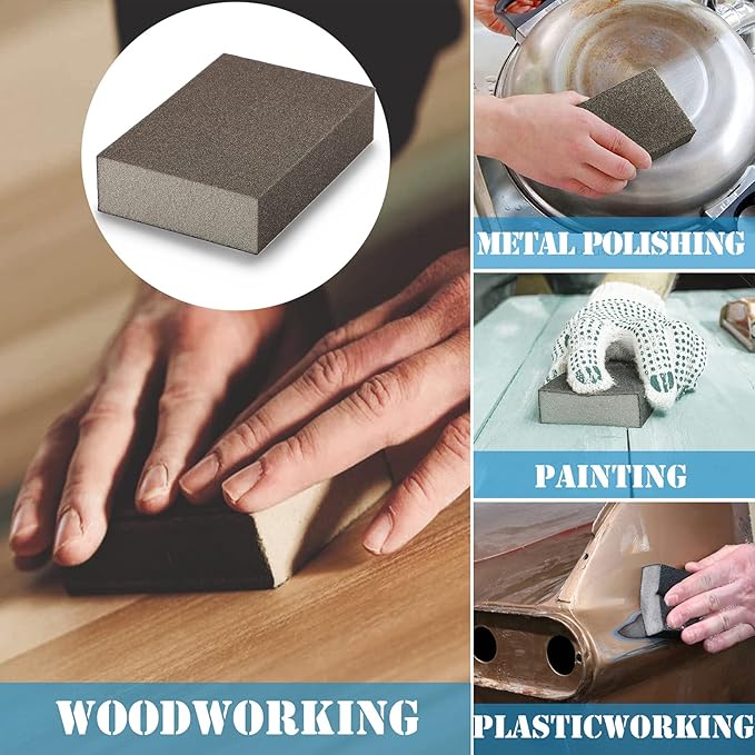 8Pcs 220 Grit Sanding Blocks, Jamiikury Sanding Sponge Washable and Reusable, Wet Dry Sandpaper Sponge for Wood Metal FurniturePaint and Drywall