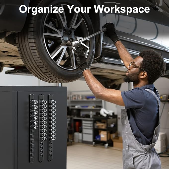FivePears 3PCS 360째 Socket Organizer Twist Lock,3/8 1/4 1/2 Socket Storage Rails, Premium Quality Socket Holders for Tool Box 竊똖ool Carts竊똂ontains up to 40 Clips (Blue, Red and Black)