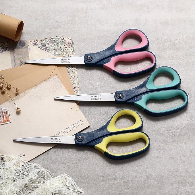LIVINGO Titanium Scissors All Purpose - 3 Pack 8.5??Sharp Stainless Steel Heavy Duty Shears for Office Home Crafting Cutting Paper Fabric