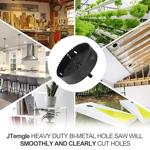 5-1/4 Inch Hole Saw with 1/2" Hex Shank Quick Change Arbor, JTemgle Bi-Metal Hole Saw Heavy Duty Hole Cutting Tool for Cornhole Boards, Recessed Lights, Wood, Plastic, Drywall & Soft Metal