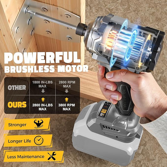 Cordless Impact Driver Compatible with DeWalt 20V Battery, 2800 In-lbs Brushless 1/4" hex chuck Impact Driver, impact drill with 5-Speed Lightweight Power Impact Drivers, LED Light (no battery)