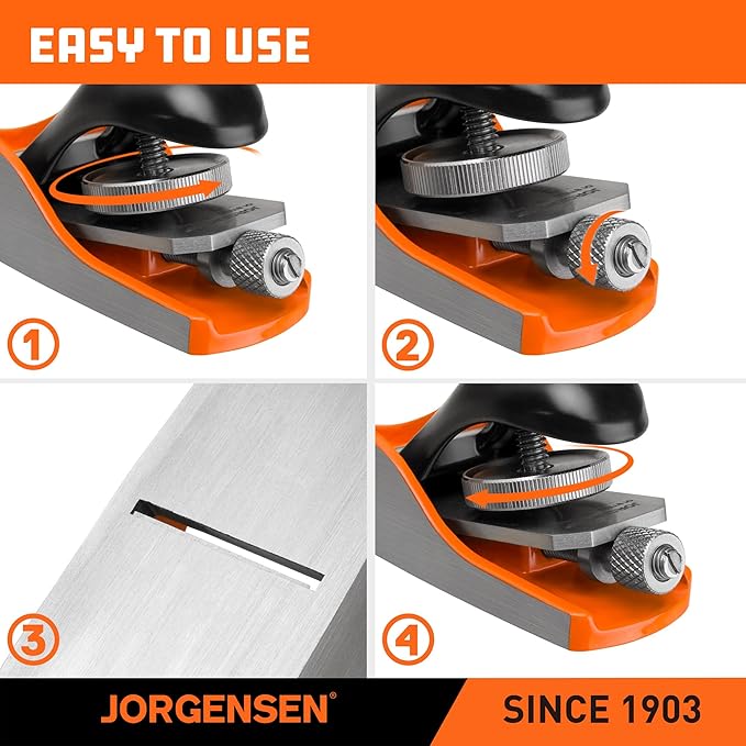 JORGENSEN 5-1/4" Wood Planer, Hand Planer for Woodworking, Low Angle Block Plane, Small Hand Plane for Detail Trimming, Wood Planing, Craft - Professional Ductile Iron Body, Adjustable Cutting Depth