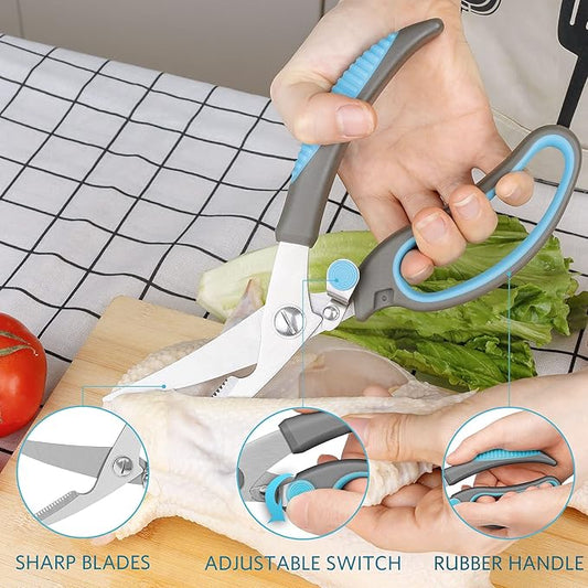 Premium Kitchen Scissors Set, Kitchen Shears, Food-Grade Stainless Steel Blades, Ergonomic Rubber Handle, Include 1 Poultry Shears and 4 All Purpose Scissors, 9.1??9.6"/8.5"/6.4"/5.4"