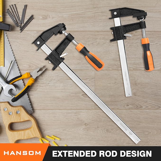 HANSOM 6-Pack 12??4)&6??2) Bar Clamps,Wood Clamps Heavy Duty Force 600 Lbs Adjustable and Release Quickly,Woodworking Clamps Throat Depth 2.5 inch with Plastic Handle