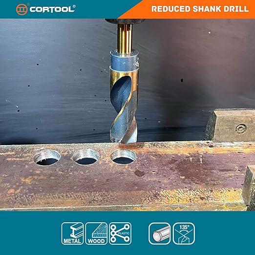 Drill Bit Set, Reduced Shank Drill Bit 8 Sizes from 9/16" to 1", HSS M2, Black & Gold with 3-Flat 1/2" Shank, Metal Drill Bits for Steel/Plastic/Wood, with Storage case