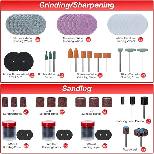 SHALL 508-Piece Rotary Tool Accessories Kit, Universal Rotary Tool Bits for Sanding, Cutting, Grinding, Drilling, Carving, Engraving, Polishing, Cleaning, Rotary Tool Attachments with Carrying Case