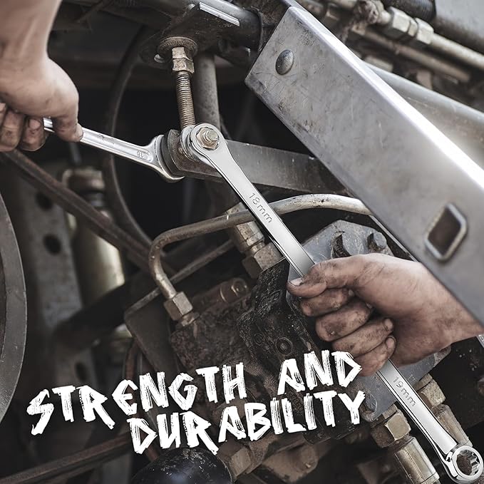HORUSDY 8-Piece Extra Long Double Box-End Wrench Set, 12-Point Metric 8??4 mm, CR-V Steel, 15째 Offset, Off-Corner Loading, with EVA Foam Organizer