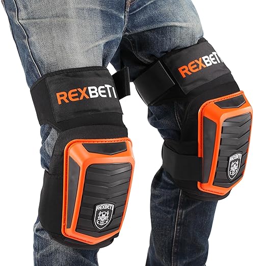 REXBETI New Upgraded Knee Pads for Work, Construction Knee Pads for Men, Heavy Duty Comfortable Anti-Slip Foam Gel Knee Pads for Gardening Flooring and Cleaning, Extra 4 Extension Straps, Orange
