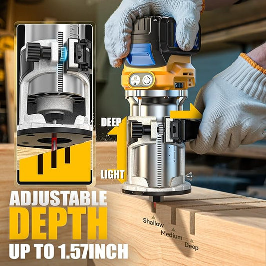 Cordless Compact Router Compatible with Dewalt 20V Battery, With 1 x 5.0Ah Rechargeable Battery, 6 Pcs Router Bits for Woodworking, Router With Trim Bits, Edge & Roller Guide
