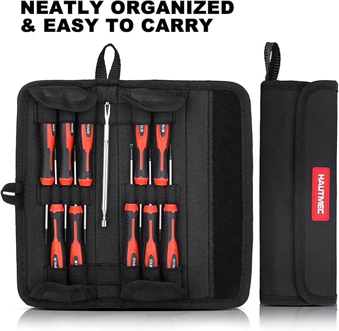 HAUTMEC 11-PCS Precision Mini Screwdriver Set with Telescoping Magnetic Pickup Tool, Phillips, Flat, Torx, Pouch, CRV Steel Shaft Magnetic Tiny Screwdriver Set for Eyeglass, Watch, Laptop, Phone