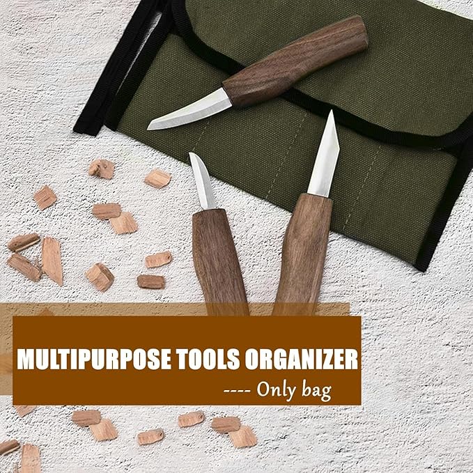 BLIRITEL Small Canvas Chisel Roll, Chisels Bag Tool Organizer with 4 Pockets, Metal Pry Bar Plier Wrench Roll Tool Pouch for Mechanic Carpenter Craftsman (Army Green)