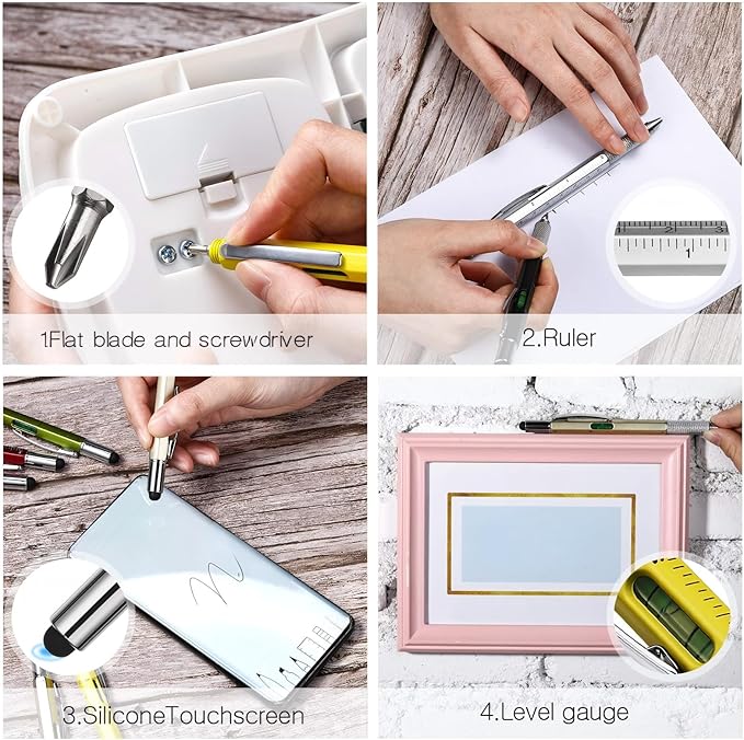 Zhanmai 16 Pcs Multitool Pens 6 in 1 Multi-tool Pen Set with Refills for Men's Birthday Gifts, Christmas Stocking Stuffers for Men Dad Husband (Black,Silver)