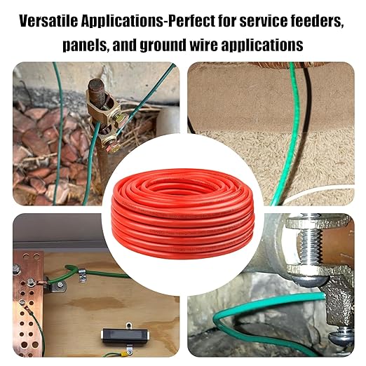 XRDS -RF 3 Gauge THHN Wire, 10FT Red Stranded Copper Electrical Wire, 600V, Heat & Oil Resistant, Nylon Sheath Building Wire for Indoor/Outdoor Use