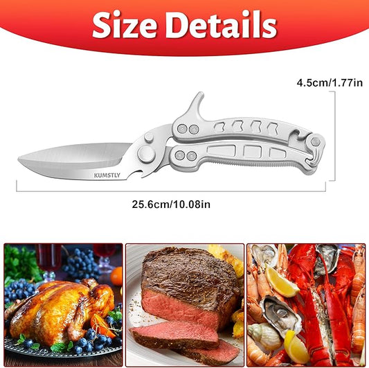 Heavy Duty Poultry Shears Professional Kitchen Scissors for Cutting Chicken, Turkey, Meat, Bones, Vegetables Stainless Steel Spatchcock Shears Multipurpose Food Scissors (Grey)