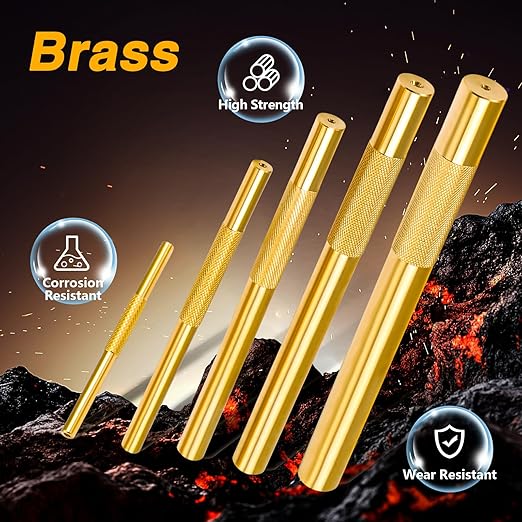 5 PCS Brass Drift Punch Tool Set for 1/4??3/8 ??1/2 ??5/8 ??3/4 ??Non-Sparking Hand Tool Brass Drift Punch Set Replace#: 045256670034 67003-MAI