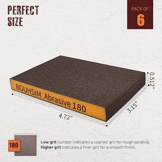 Sanding Sponge,Washable and Reusable Handmade Sandpaper Block竊똙ersatile Sanding Blocks for Wood, Drywall & Metal竊똕andpaper Blocks Pads Perfect for Smooth finishes (6 Pack 180 grit)