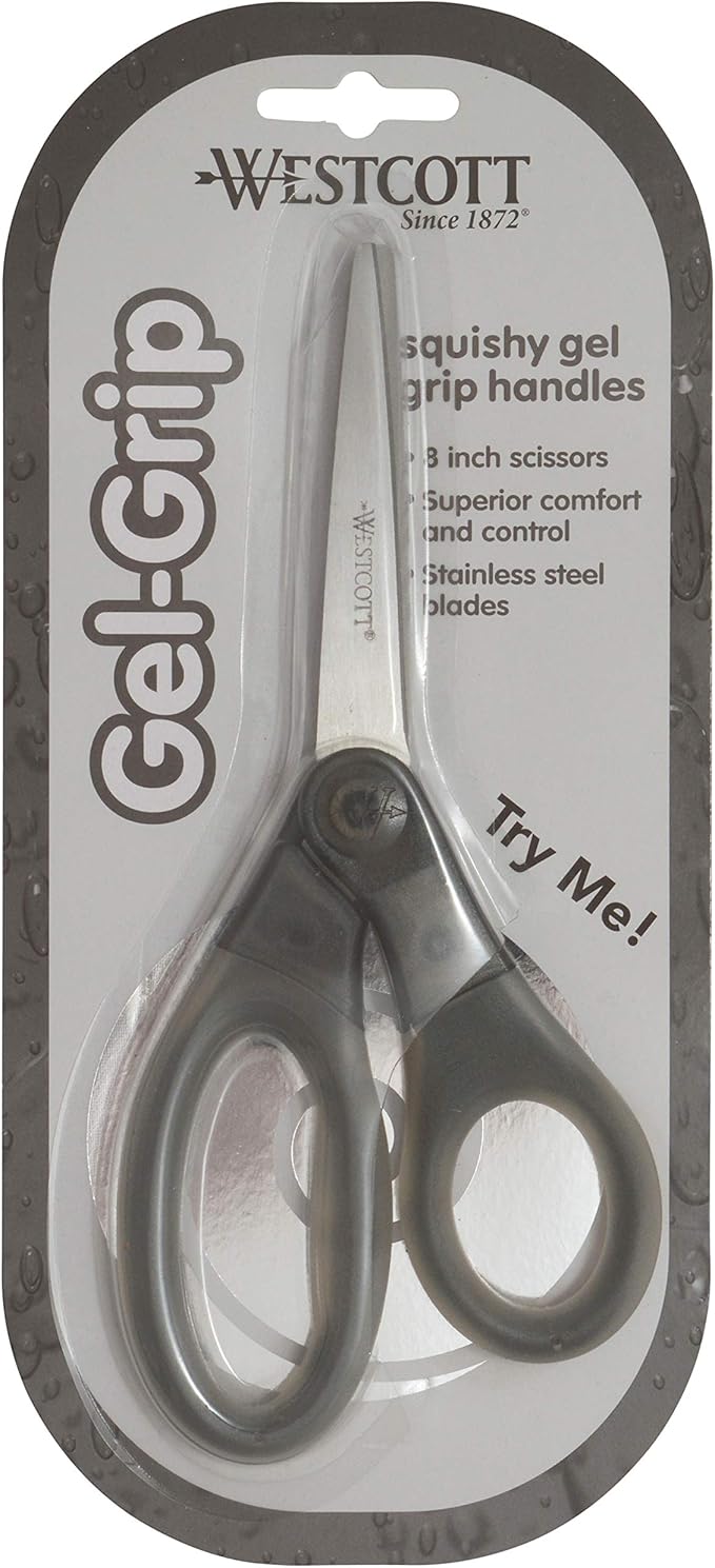 Westcott 8" Gel-Grip Multipurpose Scissors for Office and Home, Gray
