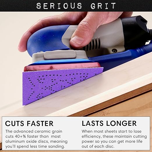 Serious Grit - 3" x 4" 80 Grit Sanding Sheets - Advanced Ceramic Grain - Universal Multi-Hole Design Fits Surfprep, Uneeda, Mirka, 3M, & Any 3x4 Sanders - Heavy-Duty Hook & Loop Film-Backed - 50 Pack