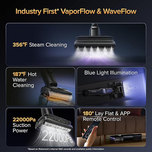 roborock F25 Ultra Steam Wet Dry Vacuum Cleaner, 356째F Steam Mop & 187째F Hot Water Cordless Vacuum Mop All in One, Floor Washer with Blue Light, 194째F Self-Cleaning, 180째 Lay-Flat, AI Assitant Wheels