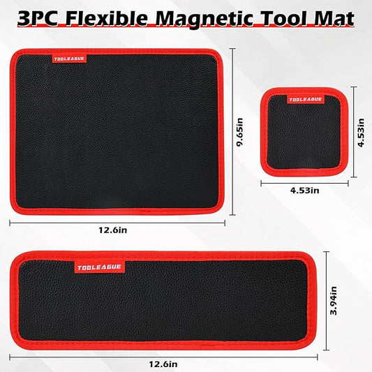 TOOLEAGUE 3Pcs Magnetic Tool Mat with 15Lb Telescoping Magnetic Pickup Pen,3 Different Size Parts Tool Holder Pad for Organizing Mechanic Wrench Screw Bolts Nuts and Other Small Metal Parts