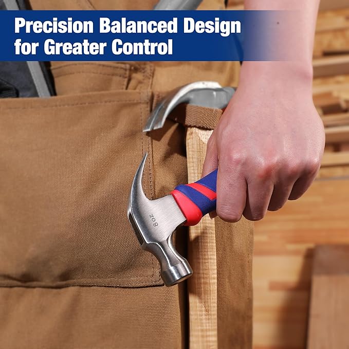 WORKPRO 8 oz Claw Hammer with Fiberglass Handle, All Purpose Hammer with Forged Hardened Steel Head