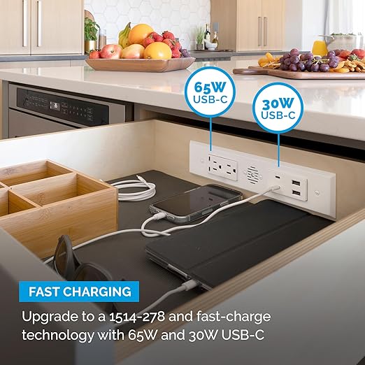 Docking Drawer Blade Duo in-Drawer Outlet, Integrated Safety Shutoff, (6) USB-A & (2) 15 amp AC, Stainless Steel