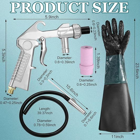 7 Pcs Sand Blaster Gun Kit 1 Pair Rubber Sandblaster Gloves Siphon Sandblaster Kit Sandblasting Gloves for Removing Rust Abrasive Blaster Sandblasting Cabinet