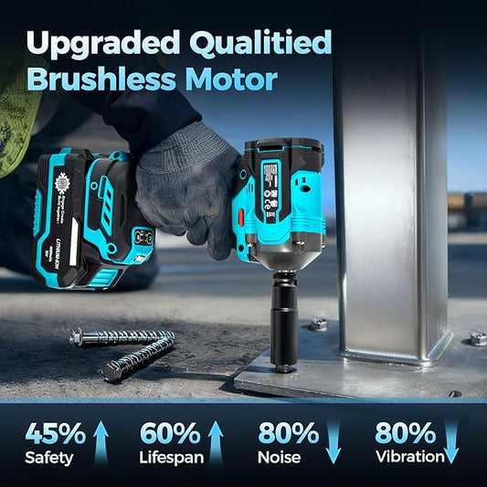 1/2" Cordless Impact Wrench Kit, Impact Gun 3-Mode Speed with 4.0Ah Battery and Fast Charger, 20V High Torque 465Ft-lbs (630N.m), Brushless 2500RPM Power Electric Impact Wrench with LED Light for Car
