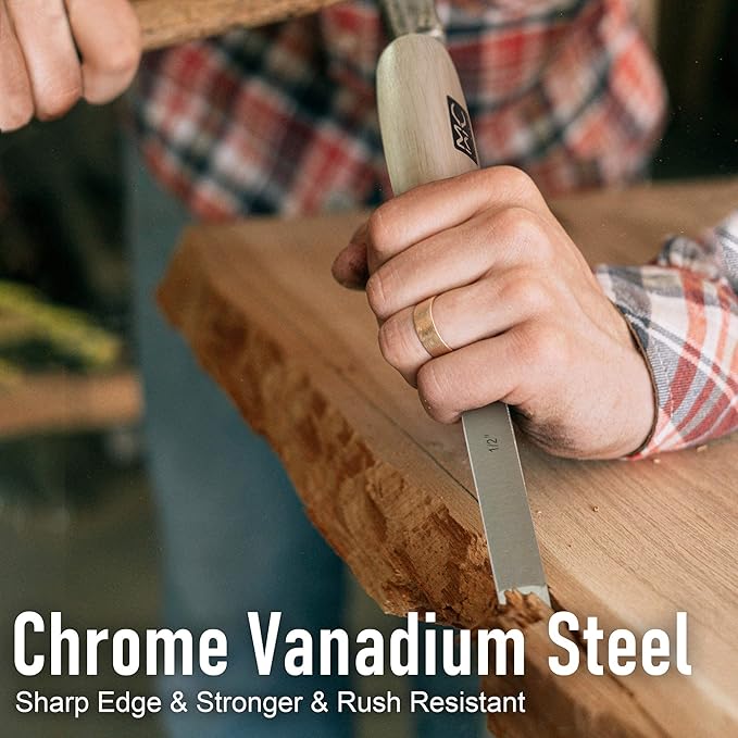 Individual Professional Woodworking Cabinetmakers Mortise Chisel Chrome-Vanadium Steel with Hornbeam Handles for Carpentry, Woodworking, Carving, Craftsman, 5/16”