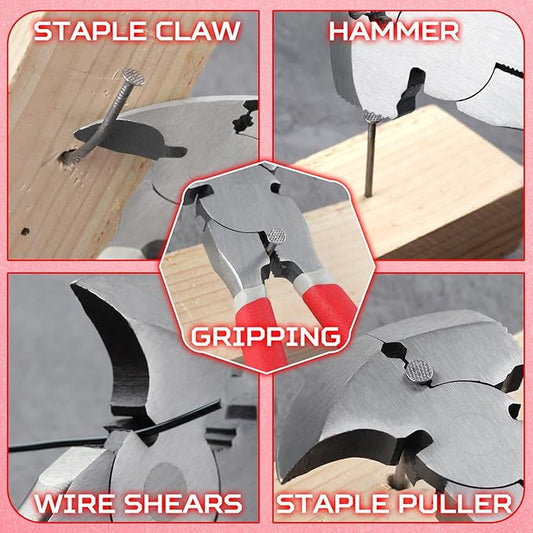 SPEEDWOX Multi Tool 9.5-Inch Fencing Pliers With Hammer Fence Cutter Nail Puller Wire Cutting Hammer Head Pliers