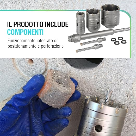 BINOTA Concrete Hole Saw Kit, Rotary Hammer Core Bit Hole Saw, with SDS Plus Shank, for Concrete Cement Brick Wall Stone Masonry, Core bit Set 30 50 65 mm