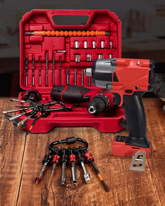 katerk 6pcs Red&Black Bit Holder with Carabiner Socket for Mens Gift, 1/4 inch Hex Shank Aluminum Alloy Screwdriver Bit Holders, Quick Release Easy Change Impact Driver Drill Bit Keychain Extension