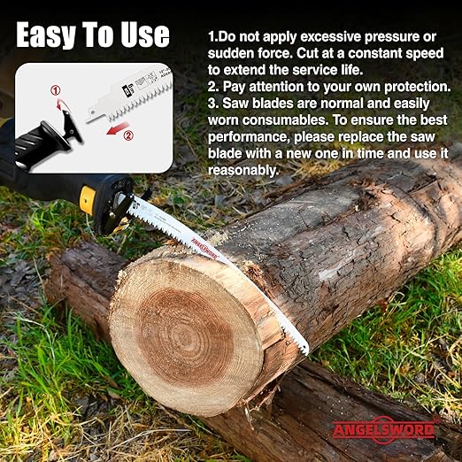ANGELSWORD 12 Inch Arc Edge Reciprocating Saw Blade, 6TPI Sawzall Blade, Wood Pruning Saw Blade for Tree Trimming, Wood Cutting, 3 Pack