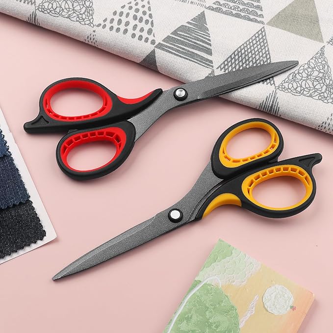Titanium Scissors Set, Sharp Stainless Steel Blades, Soft Grip Handles, Ideal for Home, Office, School and Crafts, Red Black/Yellow Black 2 Piece Set