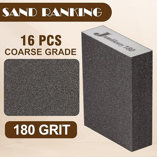 16Pcs 180 Grit Sanding Blocks, Jamiikury Fine Sanding Sponge Washable and Reusable, Wet Dry Sandpaper Sponge for Wood Metal FurniturePaint and Drywall